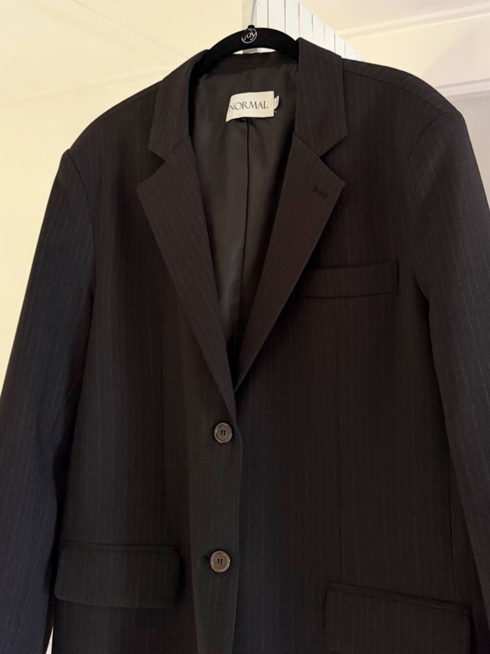 Normal / The Frankie Shop Wool Pinstripe Oversized Blazer Jacket Size XS/S Black - Picture 7 of 10